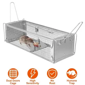 iMountek Dual Door Rat Trap Cage Humane Live Rodent Dense Mesh Trap Cage Zinc Electroplating Mice Mouse Control Bait Catch with 2 Detachable U Shaped Rod bunny hutch