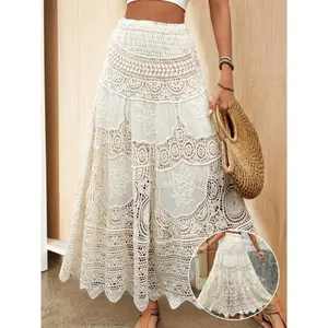 ChicLaceMidiSkirtforWomen-Casual,Semi-SheerwithElasticWaistband,PerfectforAllSeasons,08