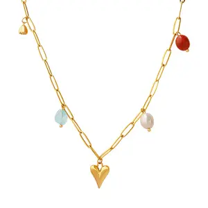 CHLOE NECKLACE – FRESHWATER PEARL & GOLD-PLATED GEMSTONE PENDANT