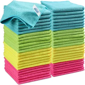 Microfiber Cleaning Cloths, 50-Pack Assorted Color Cleaning Rags (Green, Blue, Yellow, Pink) for Kitchen, 115x115 Size