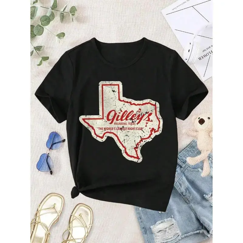 Men's Vintage Gilley's Pasadena Texas Soft Unisex Short-Sleeve Round-Neck Printed Casual Black T-Shirt - Retro Western Menswear Top, Golf Gift for Men, Tshirt, Shortsleeve, Fabric