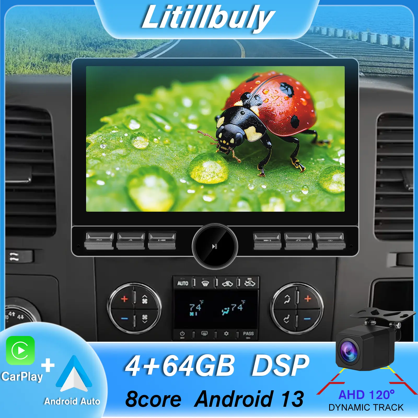 Car Stereo for Chevy Silverado 2007-2013 10.6 Inch Touch Screen has Android Auto Wireless Carplay, Bluetooth WIFI supports GPS Navigation