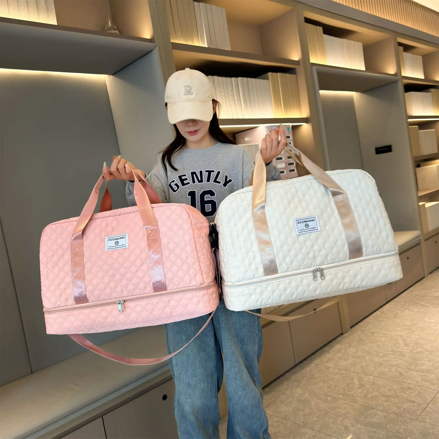 Women’s Large Capacity Travel Duffle Bag with Wet & Dry Compartment, Shoe Section, Side Pockets, Stylish Weekender Gym Tote