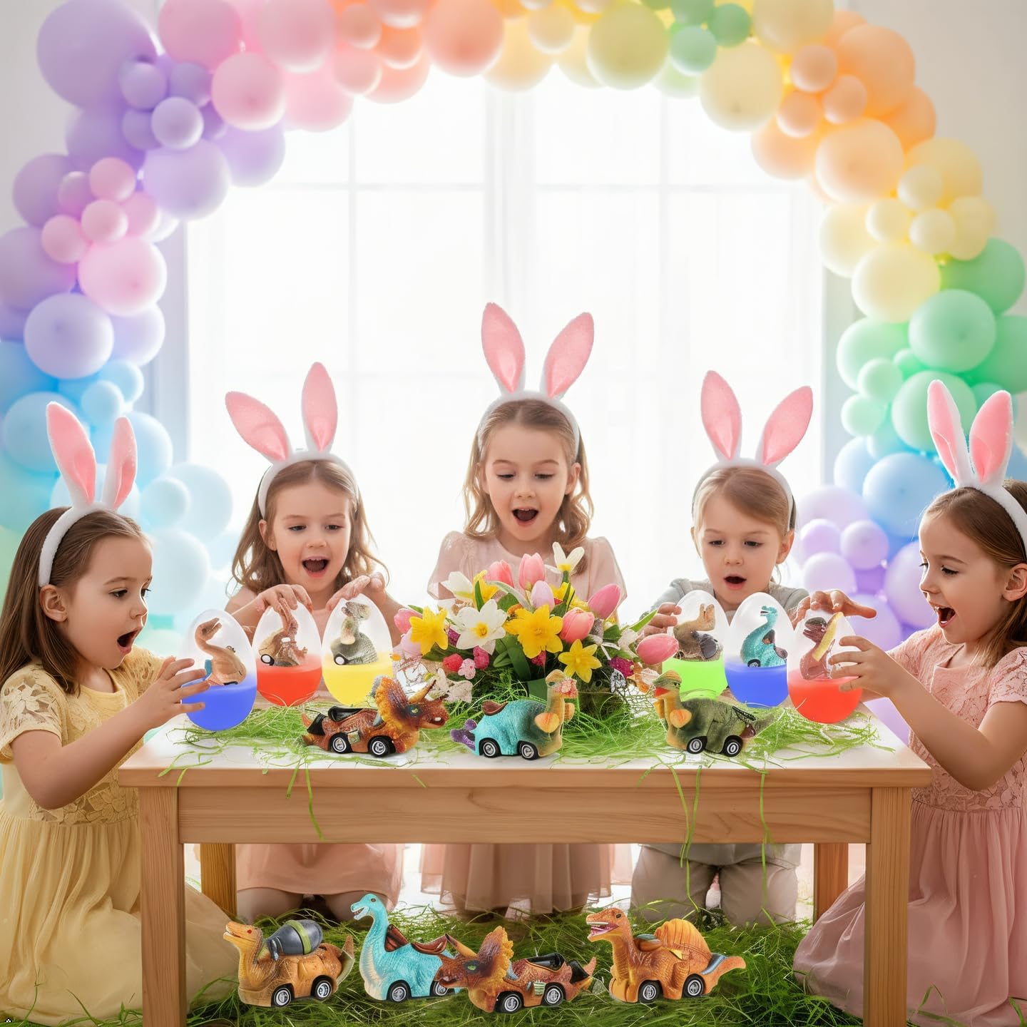 6 Pack Jumbo Easter Eggs with Dinosaur Pull Back Cars – Toys for Kids Boys & Toddlers, Easter Basket Stuffers, Party Favors, Egg Fillers Gift