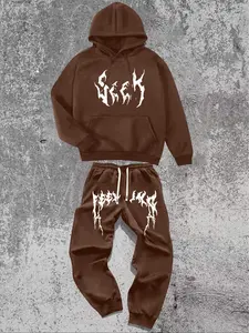 Men's Fashion Hoodie & Pants Set American Street Style with Lightning Cross Print Stylish Casual Design with Slight Stretch and Detailed Pockets Black Long Sleeve Pants