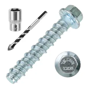 1/2 x 3 25 count Concrete Screws, Nickel Plated Concrete Screw Drill Bit Set for Anchoring Masonry, Brick or Concrete Block (25pcs)