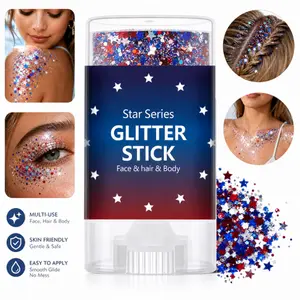 4th of July Glitter Stick – Red, White & Blue Body & Hair Sparkle, High-Shine Chunky Glitter Makeup for Independence Day, Festivals, Concerts, Parades & Party Celebrations Cosmetic