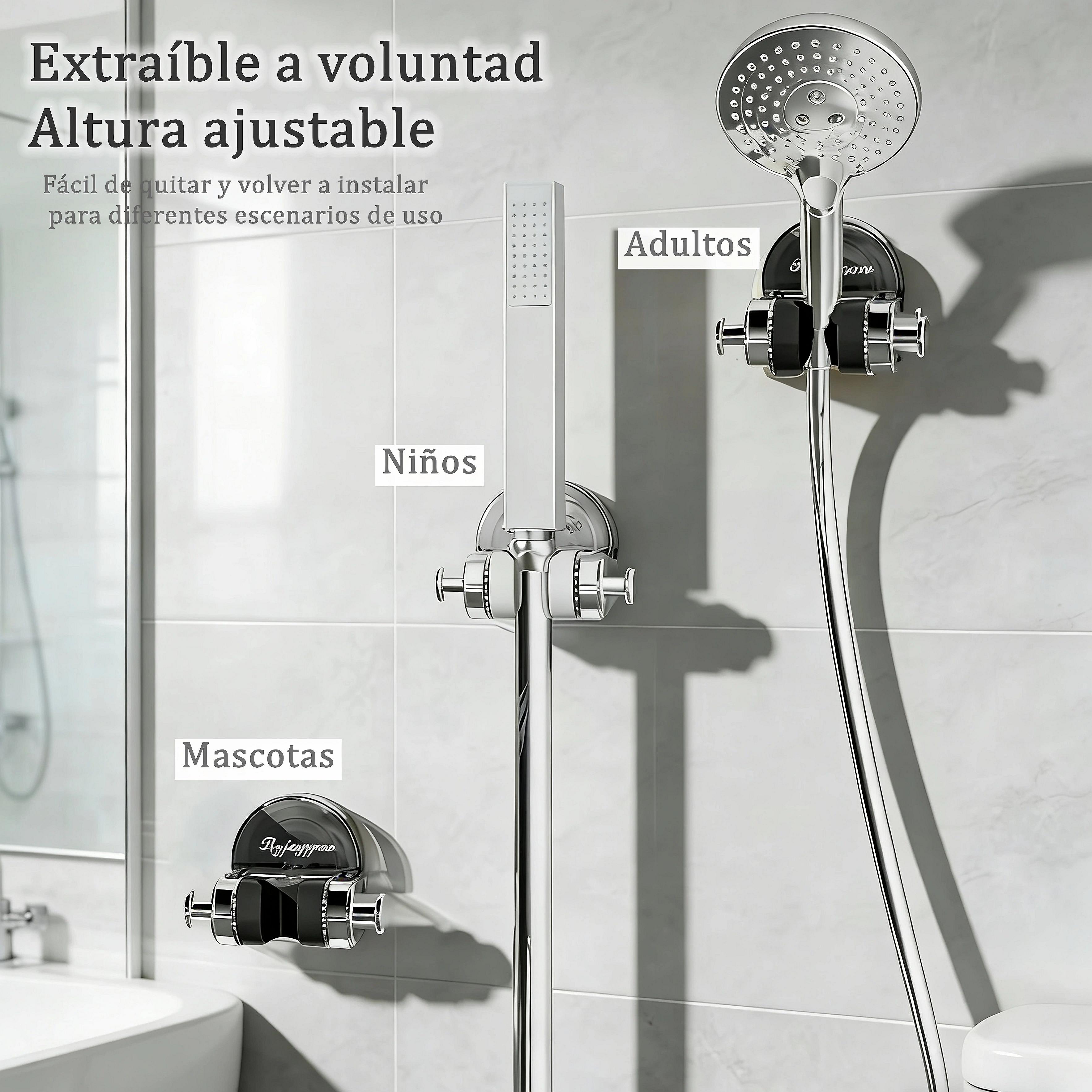 (Atención: escenarios de uso e instrucciones de instalación)Soporte de ducha con ventosa ajustable de ABS, soporte para cabezal de ducha con ventosa, sin necesidad de perforar, requiere superficie lisa.