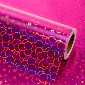 Purple Wrapping Paper-Mini Roll 17inch*32.8ft（46.8sq.ft.ttl-Holographic Foil Gift Paper with Circle Design for Christmas,Birthday,Holiday