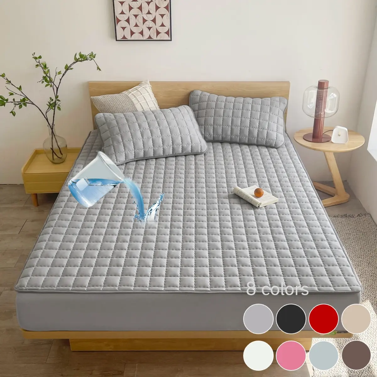 Waterproof Soft Fitted Sheet Set, Deep Pockets, Anti-slip Elastic Bed Sheet With Pillowcase, Bedroom Accessories for Elderly, Babies&Adults, Versatile Use, mattress cover Waterproof Bedding Sheet Deep Pocket Mattress Pad for Home Protection