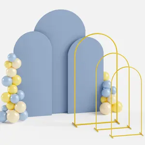 Metal Arch Backdrop Stand and Cover Set 4&5&6ft   Stands Dusty Blue Arch Covers Stretchy Backdrop Wedding Backdrops Arched Stand with Cover for Wedding Party Banquet Event Decor