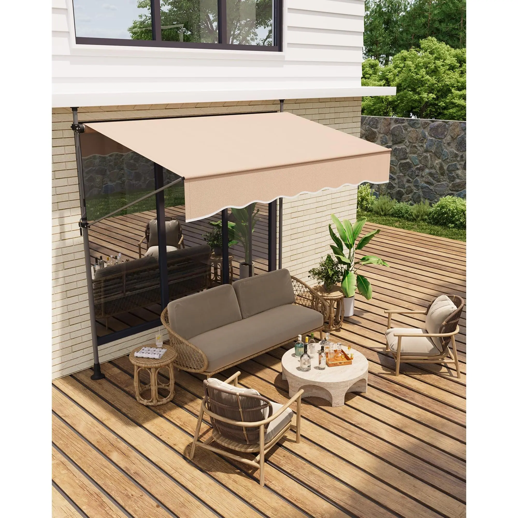 10x4FT Manual Retractable Patio Awning, Adjustable Angle & Height Outdoor Sunshade, UV Protection Shelter for Windows & Doors,summerwins