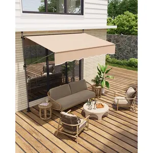 10x4FT Manual Retractable Patio Awning, Adjustable Angle & Height Outdoor Sunshade, UV Protection Shelter for Windows & Doors