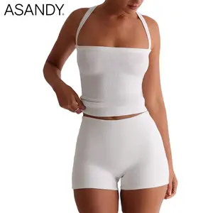 ASANDY Women's Halter Neck Ribbed Tank Top Stretchy Slim Fit Backless Crop Top Elegant Silhouette Versatile Style Perfect For Daily Party Workout & Casual Looks