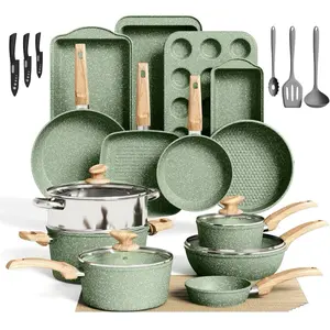 30 Piece Pots and Pans Set Non Stick Granite Induction Cookware Sets Nonstick Kitchen Cookware Sets Non Toxic Cookware Set with Frying Pans and Saucepan Kitchen Pots and Pans Set Black