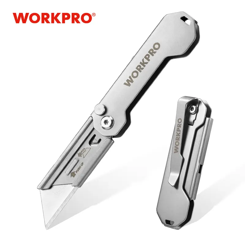 #toolupgrade WORKPRO EDC Folding Utility Knife, Mini Box Cutter with Quick Open Axis Lock, Quick Change Blade Razor Knife, Foldable Small Pocket Knife with Belt Clip