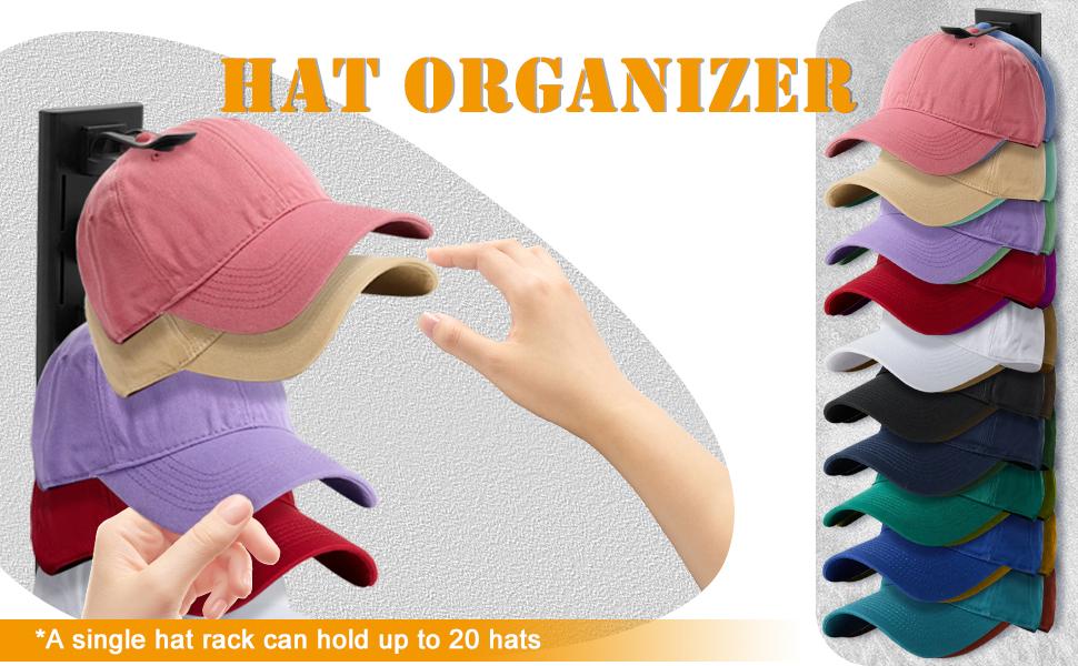Hat Organizer for Baseball Caps Hold Up to 40 Hats, 2 Pack Hat Rack for Wall, Strong Adhesive Hat Storage Display Holder(White-2 Pack)