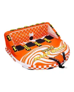 Towable Tube For Boating: Inflatable 1-4 Rider Towable Water Sport Tube, Durable Outdoor Recreation Equipment For Lake, River, And Sea, Heavy Duty Handles, Quick Inflation Valve, Includes Tow Rope, Family Friendly Summer Fun