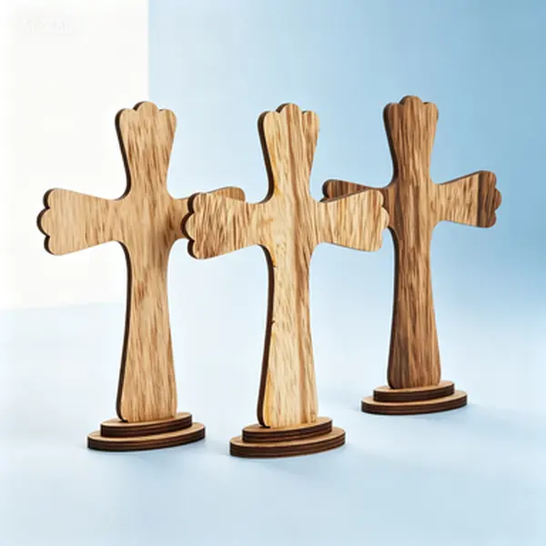 Brown Wooden Cross Table Centerpieces - Baptism & First Communion Decorations - Set of 3, 6 x 2 x 9 Inches - Church Wedding Party Decorative Crosses - Reusable Religious Tabletop Ornaments