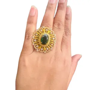 Gold Plated Fully Stone Work Adjustable Ring for Women with Elegant Design and Comfortable Fit
