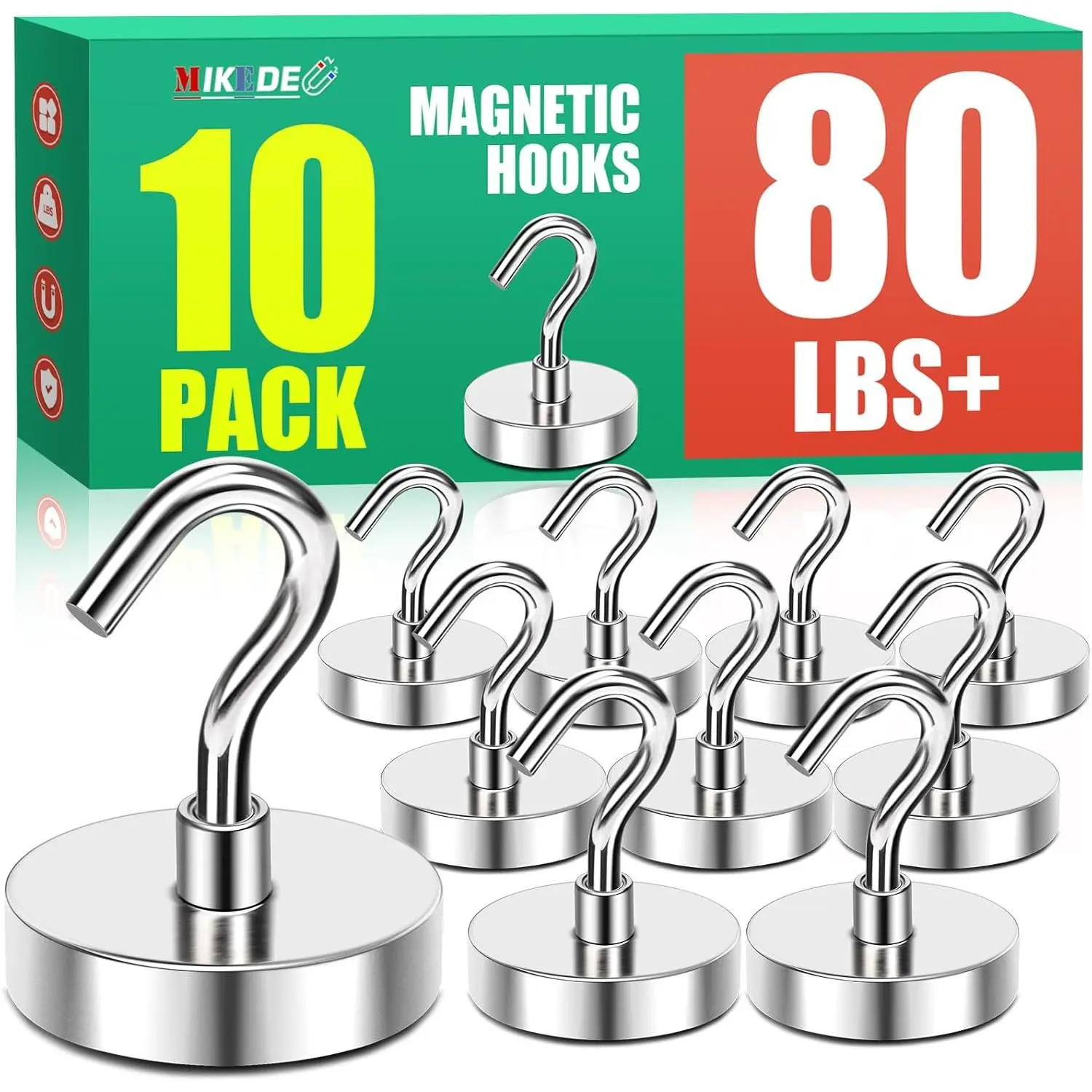 Magnetic Hooks, 80 Lbs Heavy Duty Earth Magnets with Hooks for Cruise Cabin, 10 Pcs Strong Locker Magnetic Hooks for Hanging, Metal Magnetic Hanger for Classroom, Grill, Fridge, Kitchen