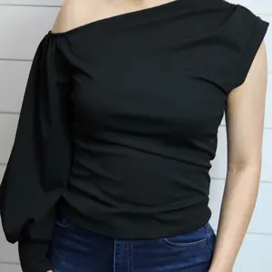 Alessa Asymmetrical Off Shoulder Neckline and Long One Sleeve Fashion Top