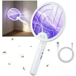 Electric Mosquito & Bug Zapper Racket – 3-in-1 Bug Killer Racket | Rechargeable, Foldable Indoor & Outdoor Electric Mosquito Trap | Trapping Purple Light (White)