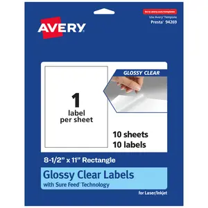Avery Glossy Clear Rectangle Labels, 8.5" x 11"