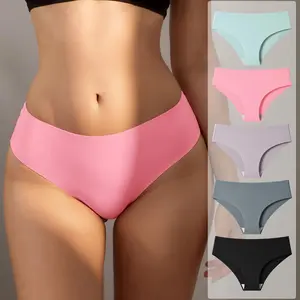 Hotcom Women's 5pcs Basic Solid Color Minimalist Drop Waist Soft Comfy Panties - Seamless, Breathable Ice Silk Lady Underwear Briefs, Cute Plus Size for Everyday Wear