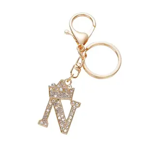 Sparkling A-Z Letter Keychain, Gold Crown Alphabet Pendant Charm for Handbag & Car Keys, Birthday & Mother's Day Gift
