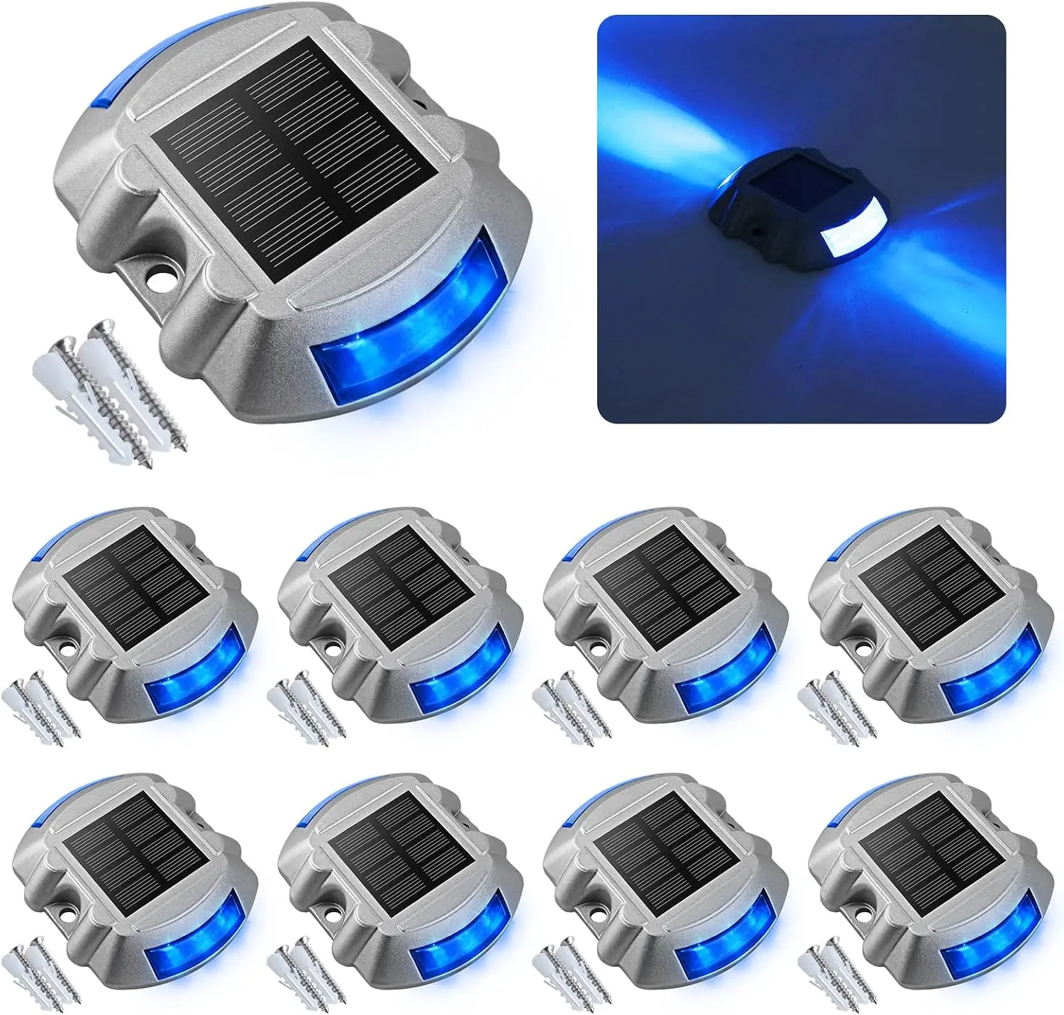 Solar Deck Driveway Dock Lights, Solar Powered LED Pathway Lights, IP68 Waterproof Outdoor Step Lights, Marine Warning Lights for Sidewalk, Garden & Yard