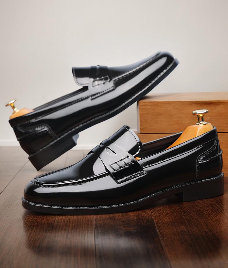 Men's Classic Penny Loafers, Glossy Slip-On Formal Dress Shoes8661