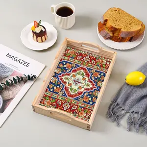 Diamond Painting Wooden Tray DIY Handmade Mandala-Patterned Gem-Embellished Serving Tray