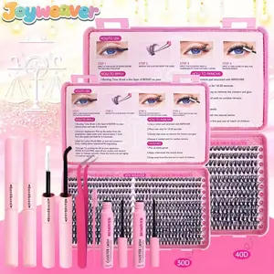 440PCS Complete Clustered Self-grafted False Eyelashes DIY Set, Natural Style False Eyelash Set, Mixed Length 8-18mm D Curl, with Glue, Tweezers, Brush, Remover & Grafting Tools, Suitable For Novices, Ideal Halloween & Thanksgiving Gift