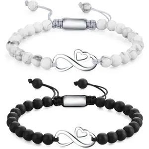 His and Hers Bracelets, Stone Beaded Infinity Bracelets for Couples