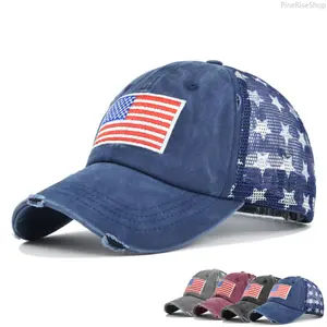 3D Embroidered USA Flag Star Baseball Cap - Washed, Mesh Breathable Trucker Hat for Outdoor Use, Patriotic Sports & Outdoor Accessory