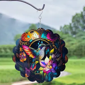 12 inch Wind Spinners 3D Stainless Steel Laser Cut Metal Art Geometric Pattern Wind Sculpture Hanging for Garden Decorations Gifts Indoor Outdoor