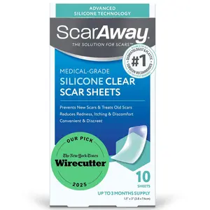 ScarAway Advanced Clear Silicone Scar Sheets, Medical Grade Silicone Strips (1.5" x 3") Scar Treatment and Prevention for Surgical, Burn, Body, Hypertrophic & Keloid Scar Treatment, 10 Clear Sheets