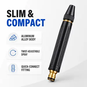 Adjustable High Pressure Garden Hose Nozzle, Metal Twist Spray Nozzle with Quick Connect Fitting for Car Washing, Patio Cleaning and Garden Watering
