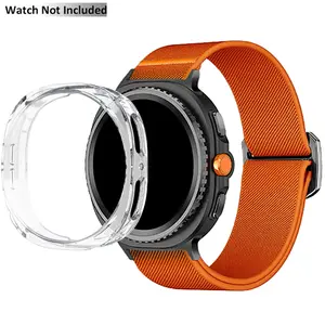 FFO2World Stretchy Bands, Smart Watch Accessories, Compatible with Samsung Galaxy Watch 8 (44mm/40mm) & Classic (46mm) Bands, Comes with a PC Transparent Case, Soft Elastic Nylon Fabric No Gap Sport Strap for Samsung Watch 8 Men Women