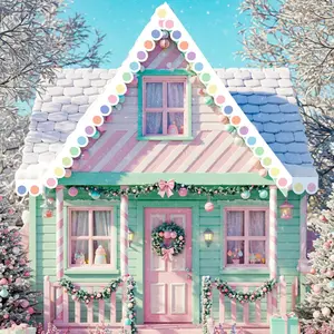 23 ft Outdoor Christmas Gingerbread House Decorations Pastel Candy Gingerbread Roof Porch Door Window Banner with Viscose Xmas Roof Trim for Xmas House Winter Holiday Party Decor