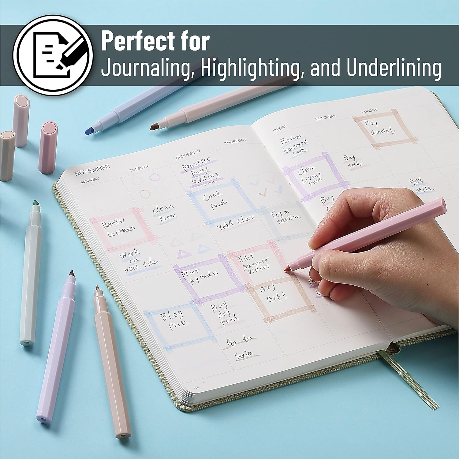 Aesthetic Highlighters Set 6 Pack Pastel Markers Chisel Tip No Bleed Study School Office Supplies for Notes Journaling