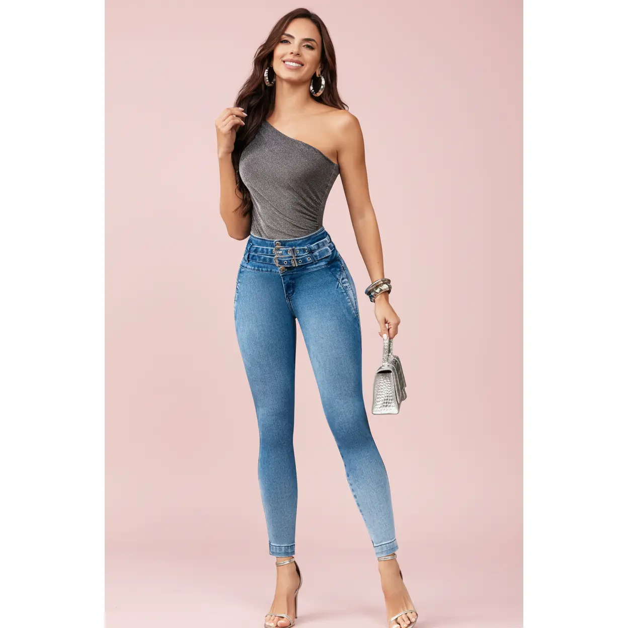 Prana 100% Authentic Colombian Push-Up Skinny Jeans with Double Buckle Waistband