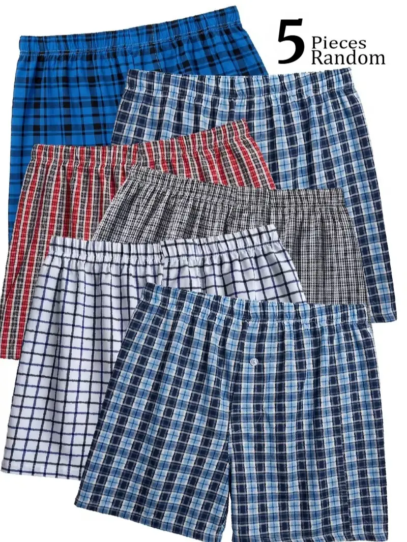 5 Pack Men's Boxer Shorts Random Mixed ColorPack Woven Relaxed Fit Boxers for Men SoftBreathable High quality Underwear with ElasticWaist Menswear