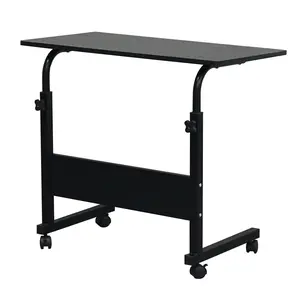home Mobile Side Table 31.5 inch Computer Desk with Wheels Height Adjustable Rolling Potable Laptop Cart, C-Shaped Bed Couch Sofa End Tables with Edge Stopper for Livingroom Bedroom, Black