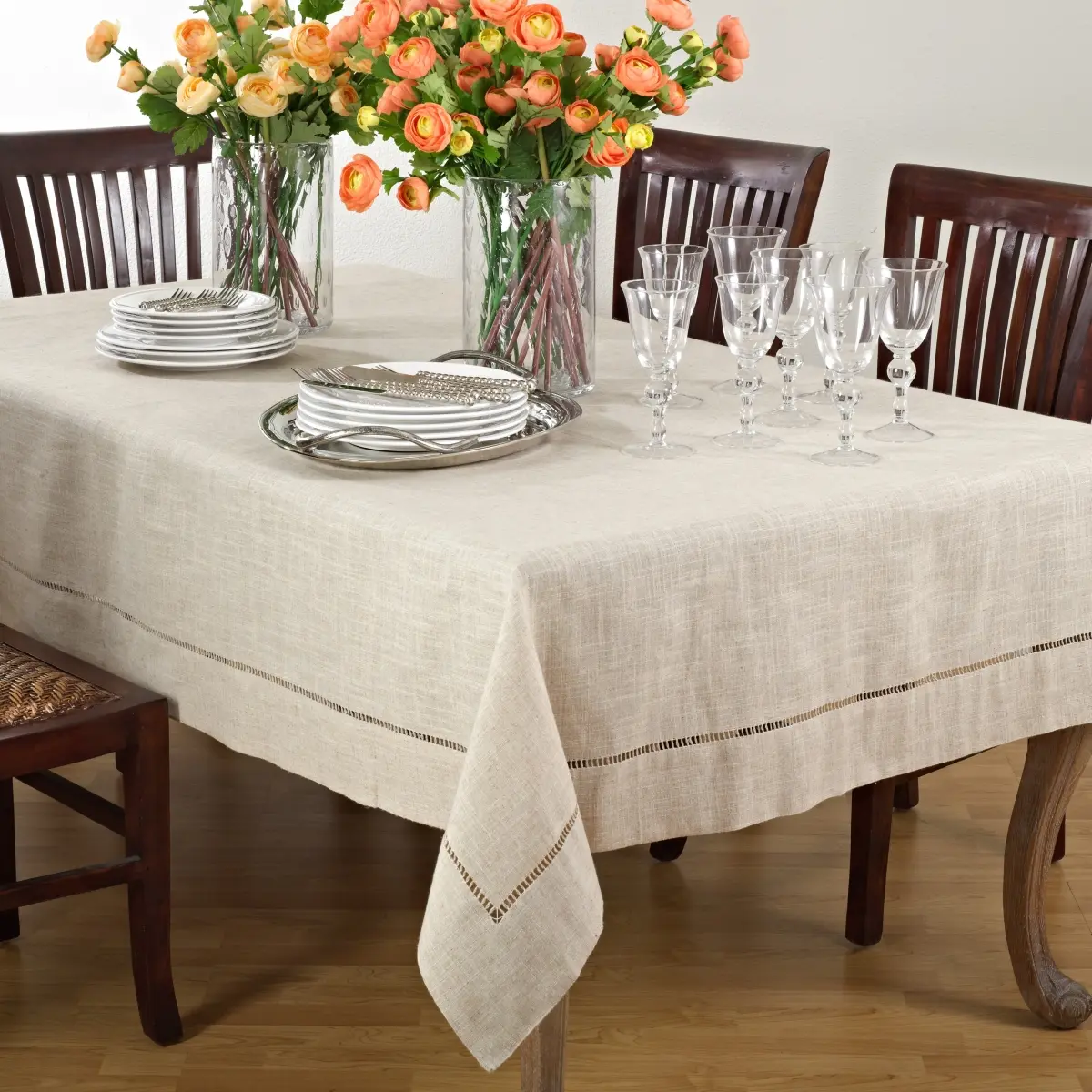 SARO 731-N65104B 65 x 104 in. Daily Rectangle Toscana Linen Blend Kitchen Tablecloth - Natural, Household Textile
