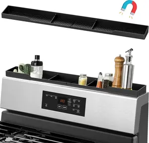 30 Inch Magnetic Stove Top Shelf, Silicone Stove Top Organizer Spice Rack Kitchen Storage Shelf for Stove Top – Black