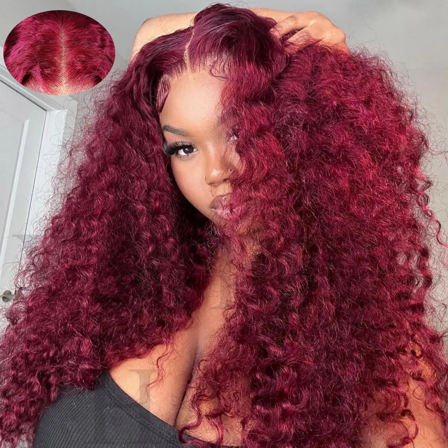 MYLOCKME 99J Burgundy Lace Front Wig for Women, Deep Wave 13x6 HD Virgin Hair with 180% Density, Pre-Plucked Adjustable Cap for a Natural Look, Perfect for Weddings and Birthday Parties, Wedding, Female, Birthday Party, Graduation Ceremony, Women's Fashio