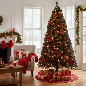 7 FT Snow Tipped Artificial Christmas Tree with DIY 150 Warm Lights, Remote Control, 1100 Branch Tips and Sturdy Metal Stand, Green & Snow Tipped