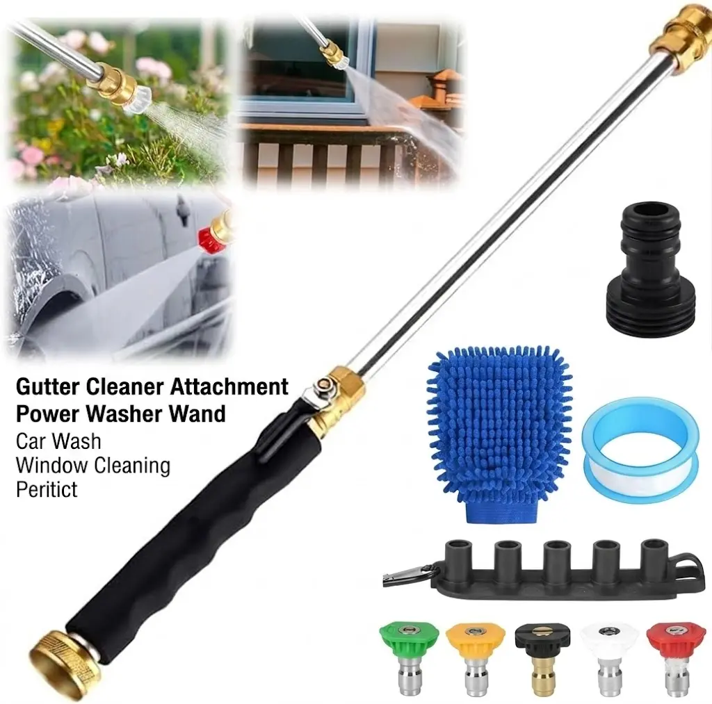 Jet Nozzle Power Washer Lance for Garden Hose, 2026 Pressure Washer Attachment with 5 Interchangeable Nozzles, Black Set for Car, Patio Cleaning